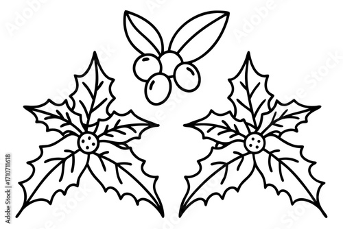 Mistletoe Kiss Line Art Set Minimal Holiday Vector Collection