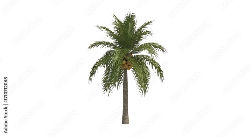 Obraz premium Tropical palm tree with coconuts isolated on transparent background