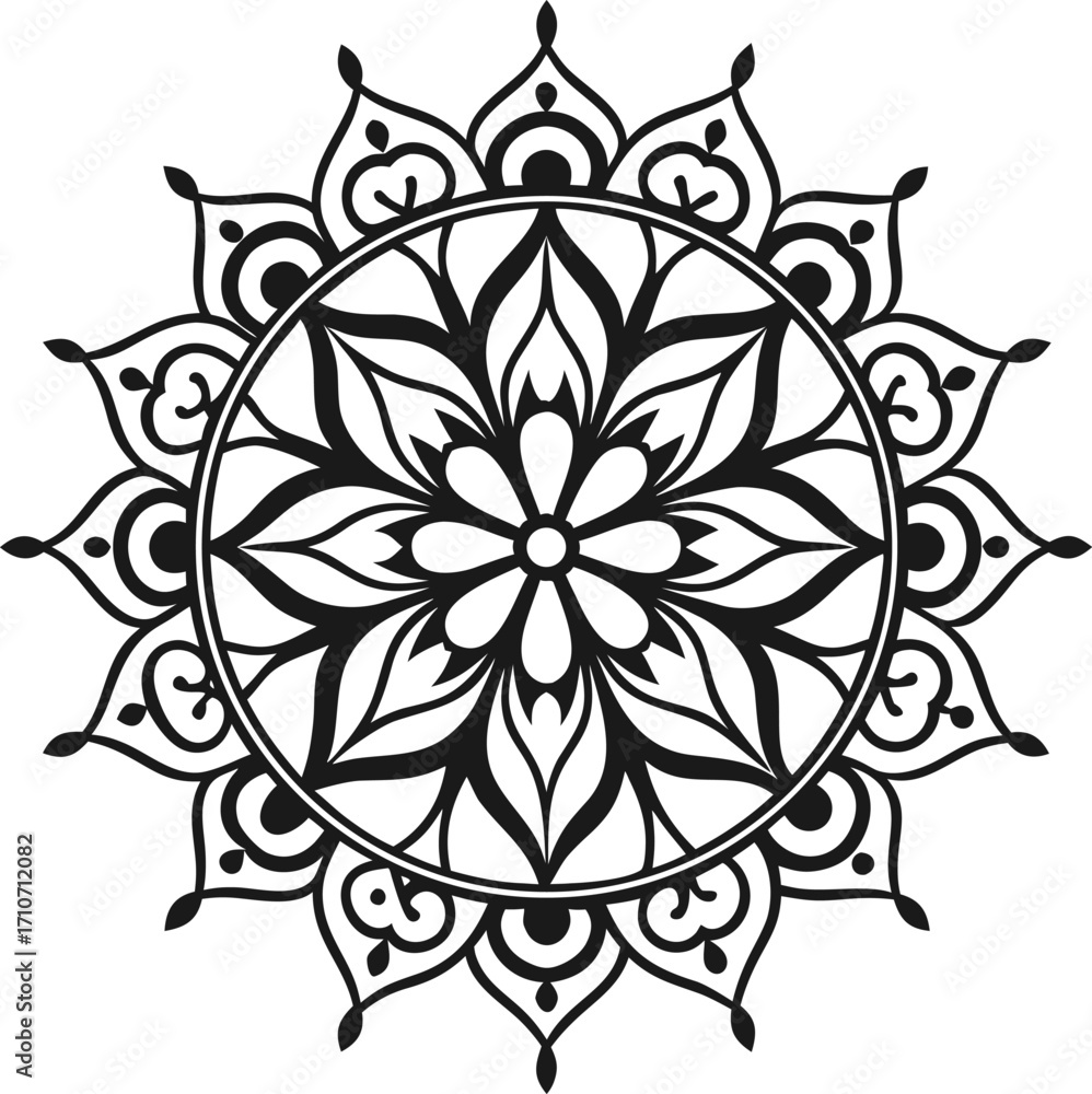 Fototapeta premium Intricate Mandala Design Vector Silhouette Decorative Pattern Illustration, Floral Mandala Vector Art Intricate Decorative Silhouette, Geometric Mandala Silhouette Abstract Circular Vector