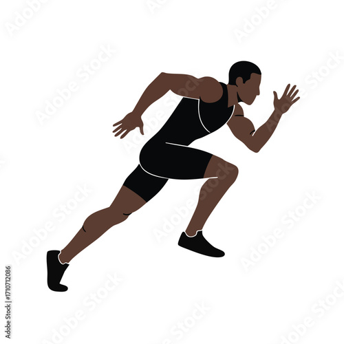 A dynamic vector illustration captures a determined male sprinter in full stride, showcasing power and speed as he propels forward with intense athletic focus.