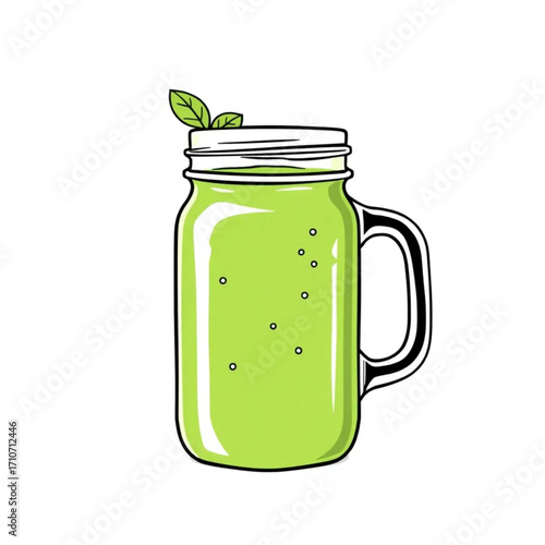 Fresh green smoothie in mason jar with handle