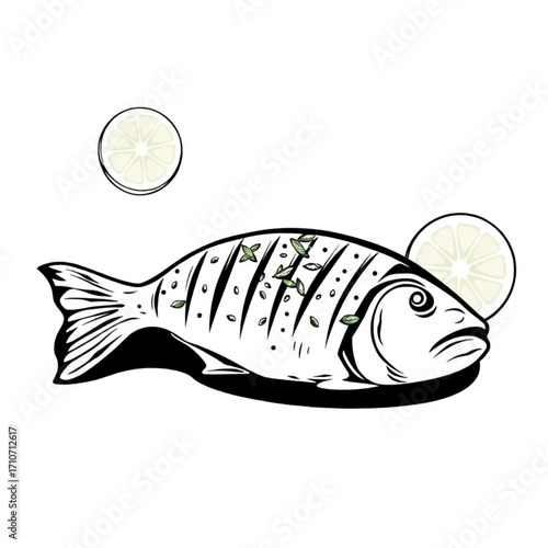 Grilled fish with herb and lemon marinade