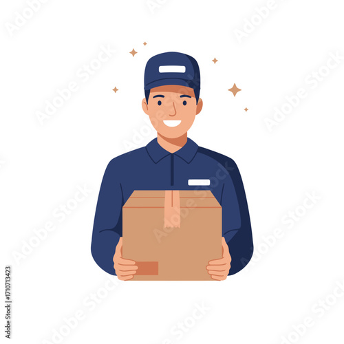 Flat Design Illustration of a Young Male Courier