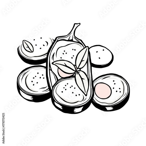Baked eggplant rounds with tomato and basil