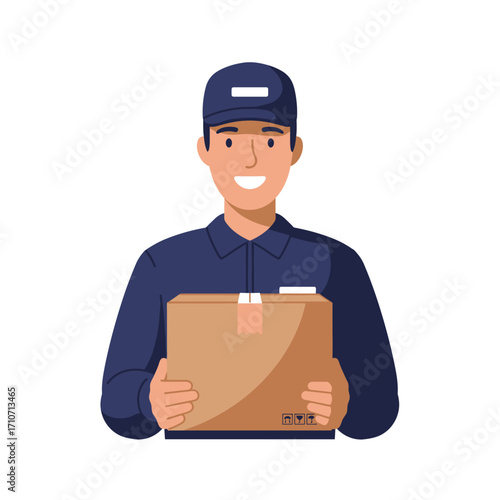 Courier Service Worker with Parcel for Home Delivery