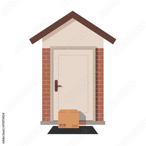 Flat Design Illustration of a Parcel at a Doorstep