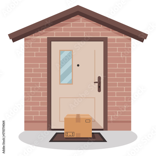 Online Shopping Order Arriving at a House Entrance