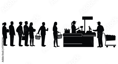 People waiting in a checkout line at a grocery store or supermarket