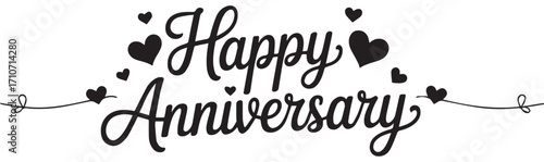 Happy Anniversary cursive text with scattered hearts