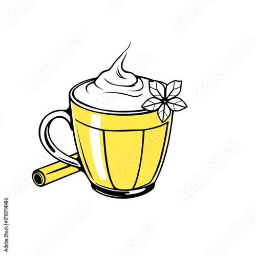 Fresh turmeric latte with cinnamon foam art
