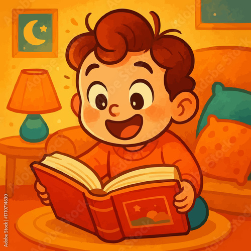Kids Reading Books – Cute Cartoon Illustrations