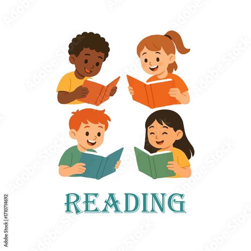 Kids Reading Books – Cute Cartoon Illustrations