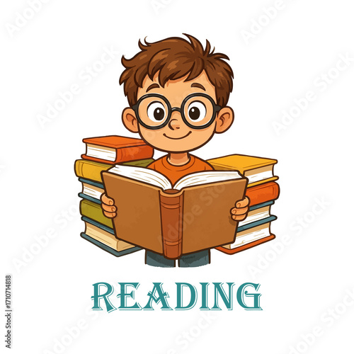 Kids Reading Books – Cute Cartoon Illustrations