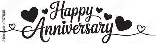 Happy Anniversary script with hearts and curves celebration