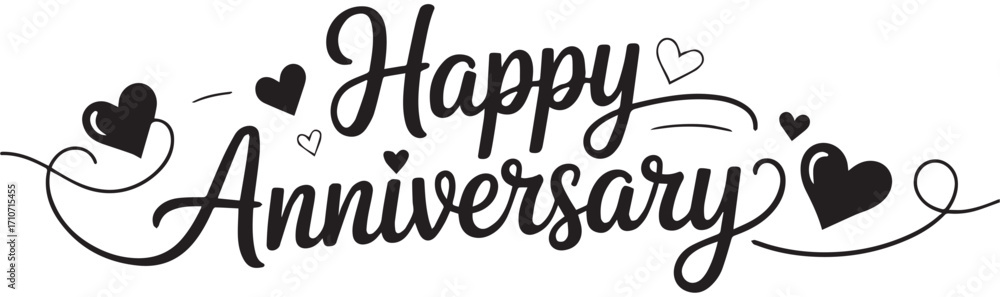 Obraz premium Happy Anniversary text with hearts and leaves celebration