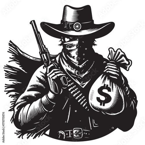 Gangster with gun illustration, vintage mafia man in hat, retro crime vector artwork