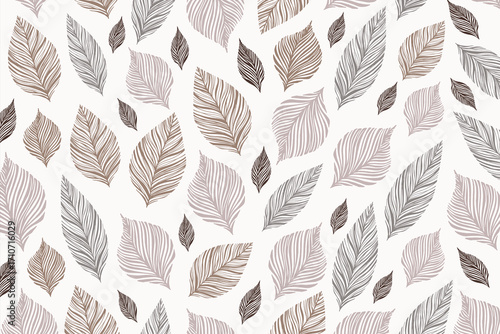 A seamless leaf pattern featuring hand-drawn leaves in neutral brown and beige tones. Perfect for wallpaper, fabric, or background design.