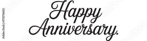 Happy Anniversary text with scattered hearts and swirls