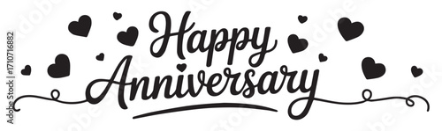 Happy Anniversary text with heart-shaped swirls celebration