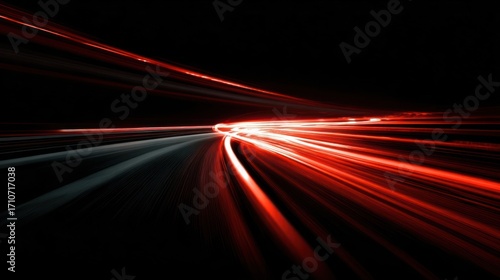 Abstract red and white light trails on a dark background, creating a sense of speed and motion in the night