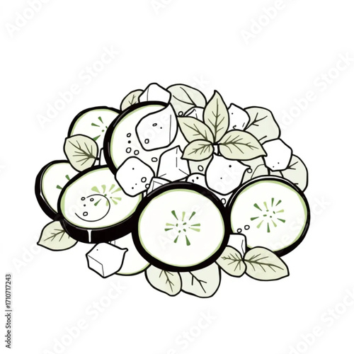 Fresh cucumber and mint salad with feta