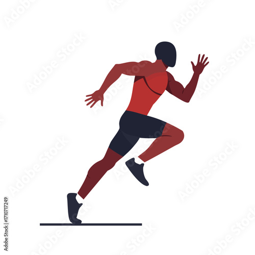 A dynamic illustration captures a determined male athlete sprinting forward with powerful strides, embodying speed, competition, and peak physical performance.