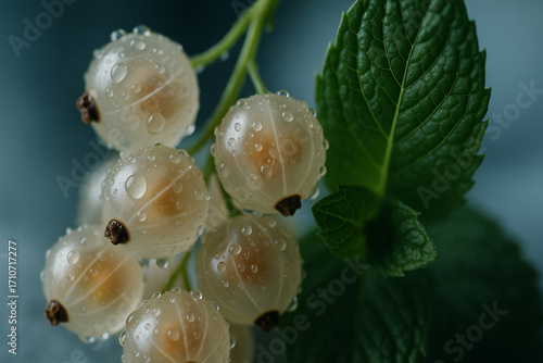macro photo of a white currant