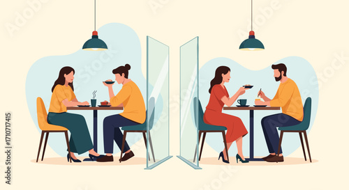 Social distancing measures implemented in cafe dining areas to ensure public safety.