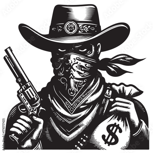 Gangster with gun illustration, vintage mafia man in hat, retro crime vector artwork