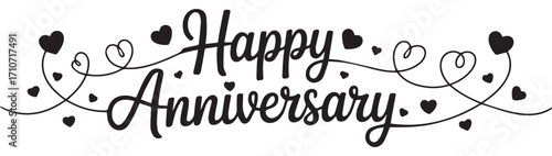 Happy Anniversary lettering with garland of hearts