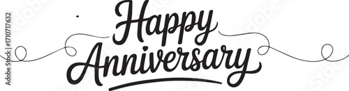 Happy Anniversary script text with heart decorations