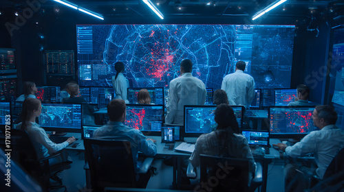 Cybersecurity Team Monitoring Threats in a Modern SOC