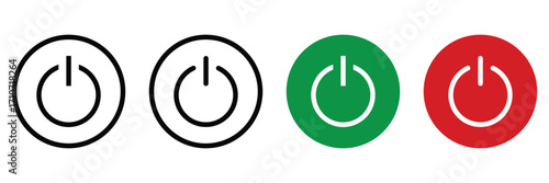 Power Button Icon Vector Set – On Off Switch Symbol, Electric Control Sign, Start and Shutdown
 Button for Computer or Web Interface