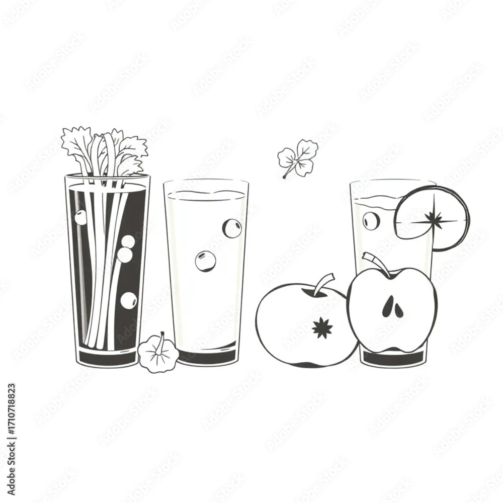 Fototapeta premium Fresh celery and apple juice shots lined up