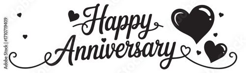 Happy Anniversary script with hearts and flourishes