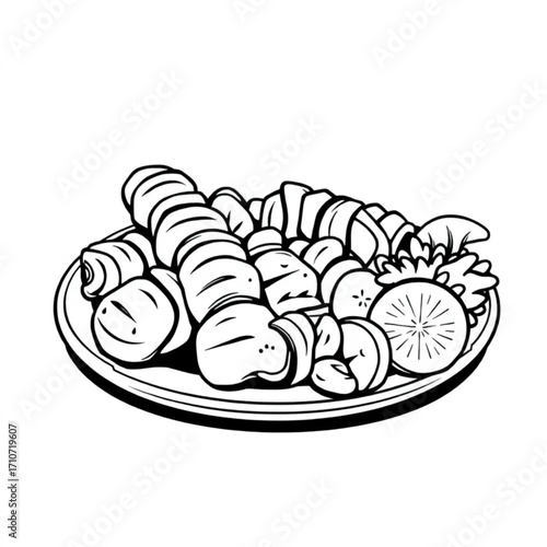 Grilled chicken and vegetable skewer platter