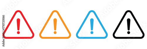 Warning and Caution Sign Icon Set – Danger Alert Symbols, Exclamation Mark Triangle Safety Icons,
 Attention Error Alarm Vector Illustration