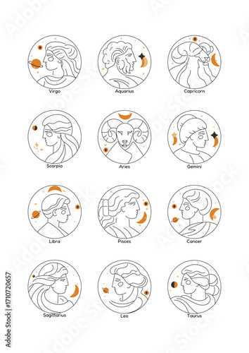 horoscope, zodiac signs vector set-01