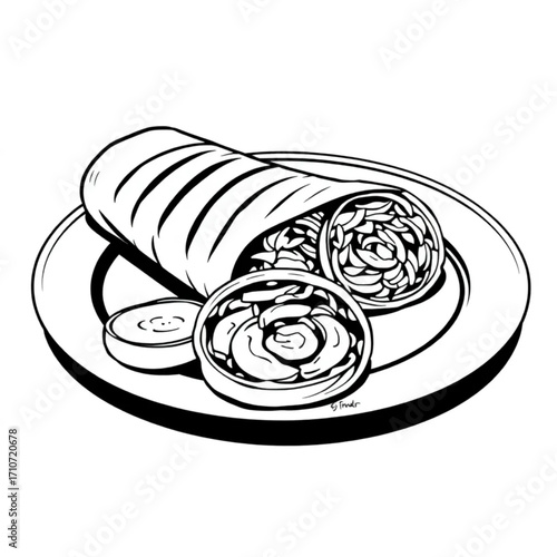 Grilled vegetable wrap cut and arranged on plate