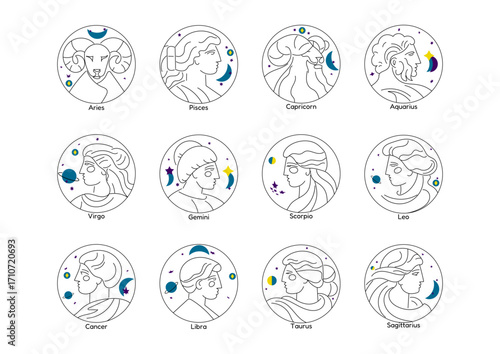 horoscope, zodiac signs vector set-02