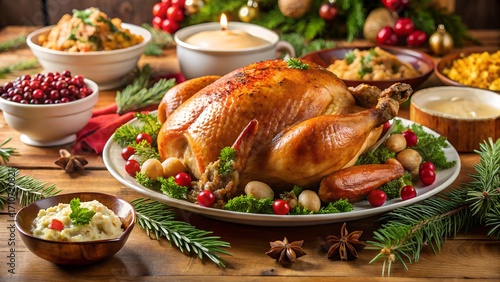 Christmas turkey dinner with side dishes
