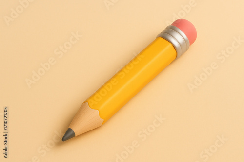 3D Yellow pencil with eraser on pastel background