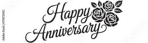 Happy Anniversary text with two roses on the right