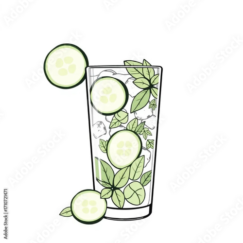 Fresh cucumber and mint infused water with ice