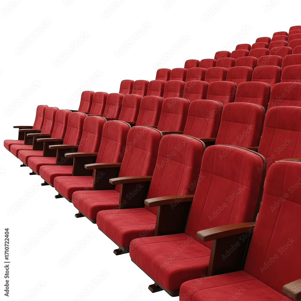 Obraz premium Rows of empty red cinema theater seats ready for audience entertainment transparent background