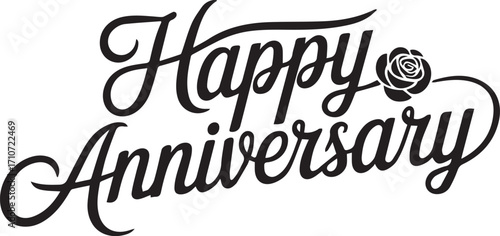 Happy Anniversary text with roses on white background