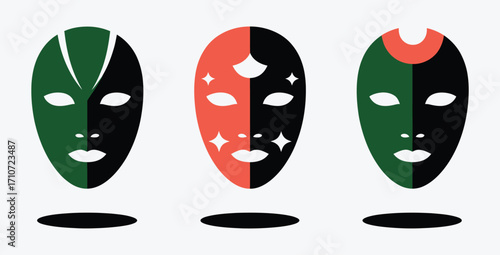 Abstract Mask Collection Symbolic Art Vector Design Graphic Illustration Set