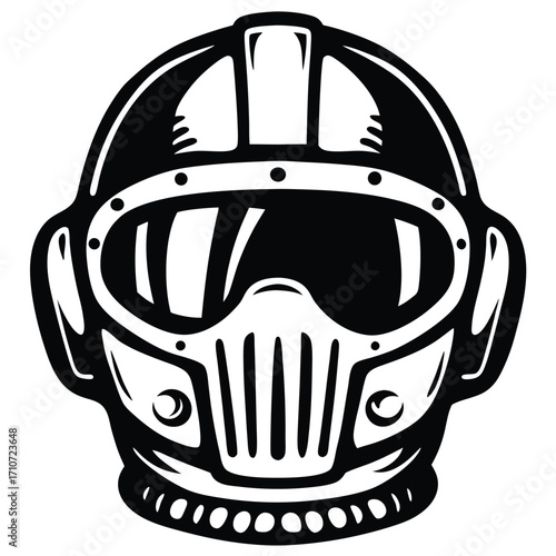 Stylized line art depicts a white trooper helmet featuring iconic, strong black outlining for emphasis