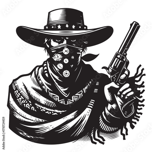 Gangster with gun illustration, vintage mafia man in hat, retro crime vector artwork