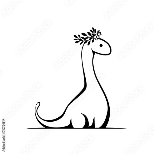 Brachiosaurus. Brachiosaurus simple black and white line art vector logo